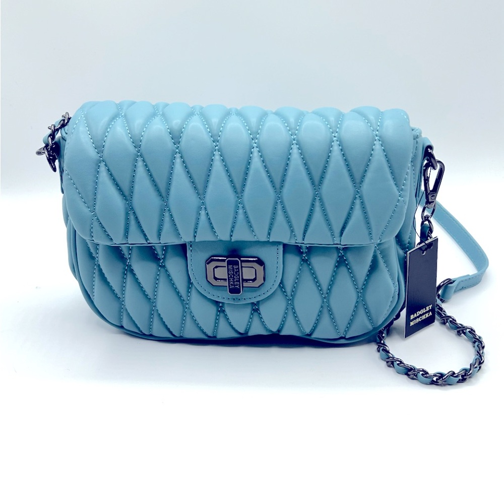Brand New Badgley Mischka Mini Quilted Messenger Bag (BMH-534 Blue)